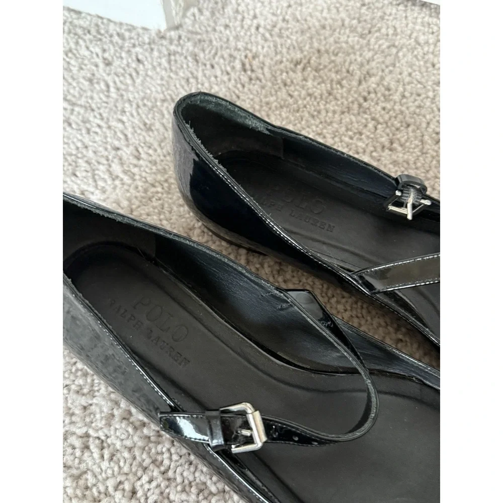 polo ralph lauren mary jane flats black Leather  Size 38 7.5 Preppy Classic